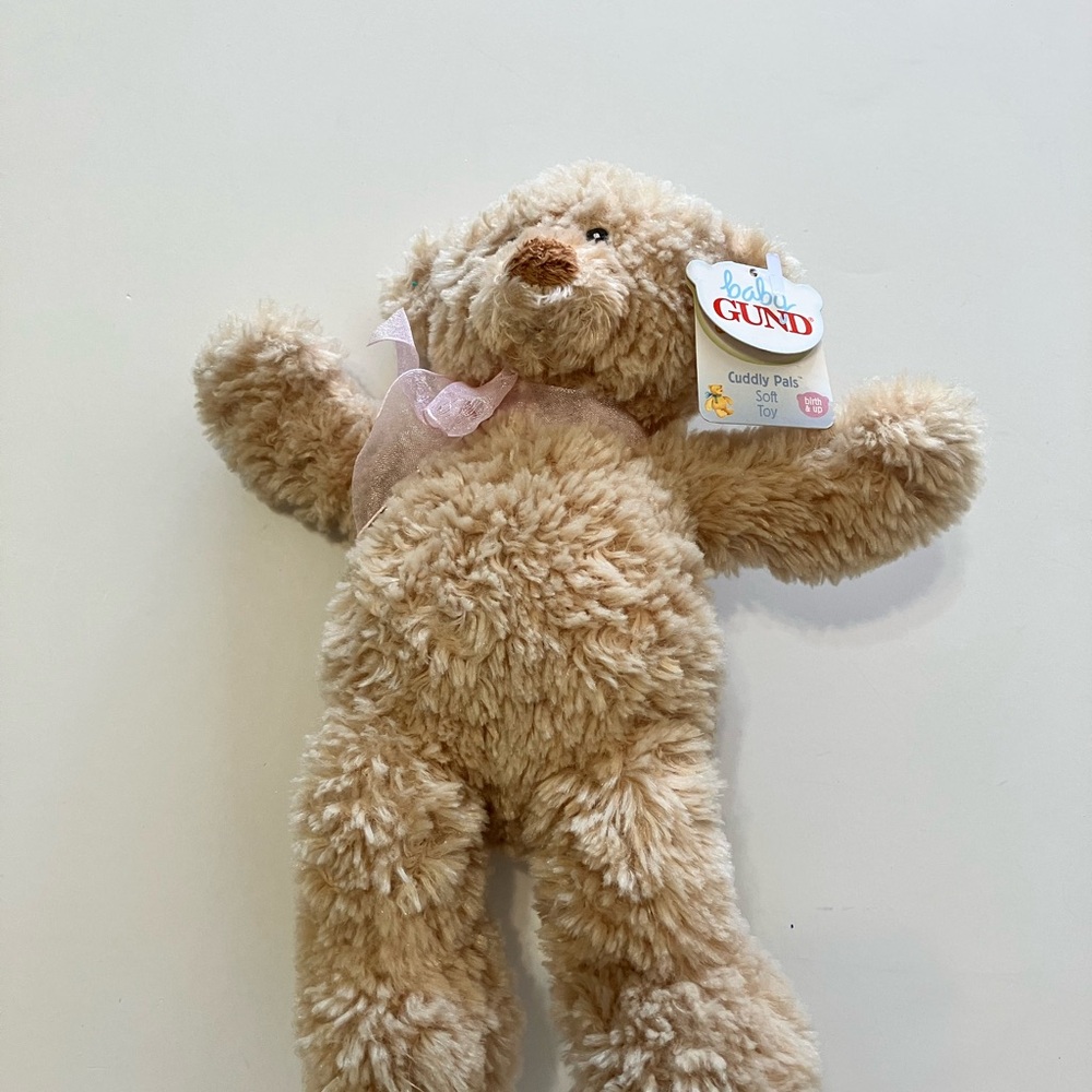 Gund Plush Teddy Bear in Beige with Pink Bow